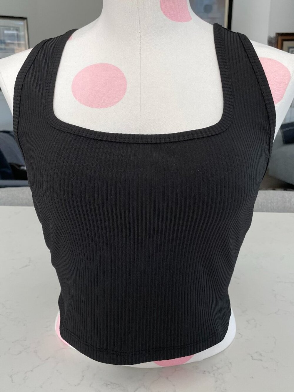 Tentree Ribbed Cropped Recycled Poly Blend Tank Top Meteorite Black Sz M
